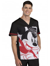 Col V Médical homme imprimé "Mickey Star", Collection "Tooniforms-Disney" (TF707)