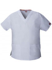 Blouse médicale Col V Femme, Dickies, 2 poches, Collection "EDS signature" (86706), couleur blanc, vue produit
