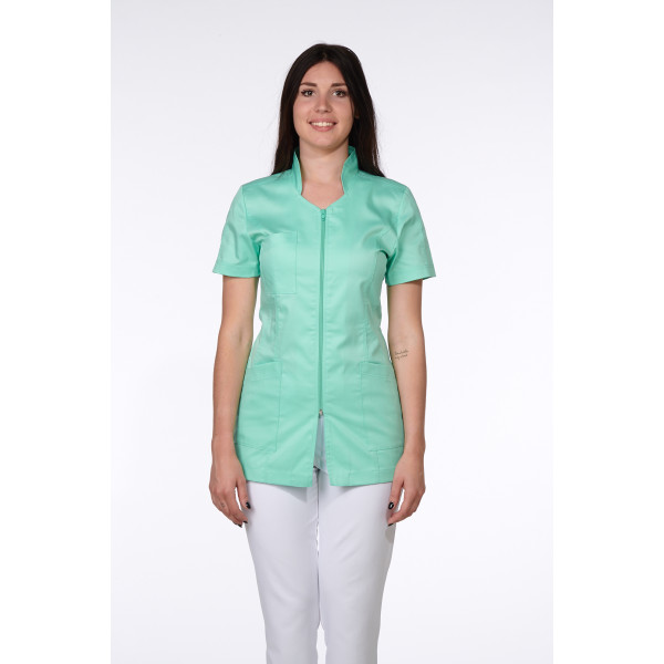 Blouse Médicale Femme, Trendy, couleur Eau de Nil, vue de face, Camille Lavandie (2617) 