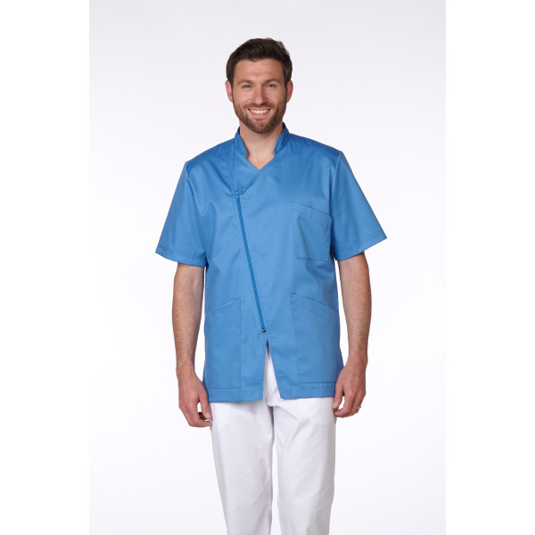 Blouse Médicale Homme Trendy, couleur Curaçao, vue de face, Camille Lavandie (2620)