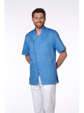 Blouse Médicale Homme Trendy, couleur Curaçao, vue de profil, Camille Lavandie (2620)