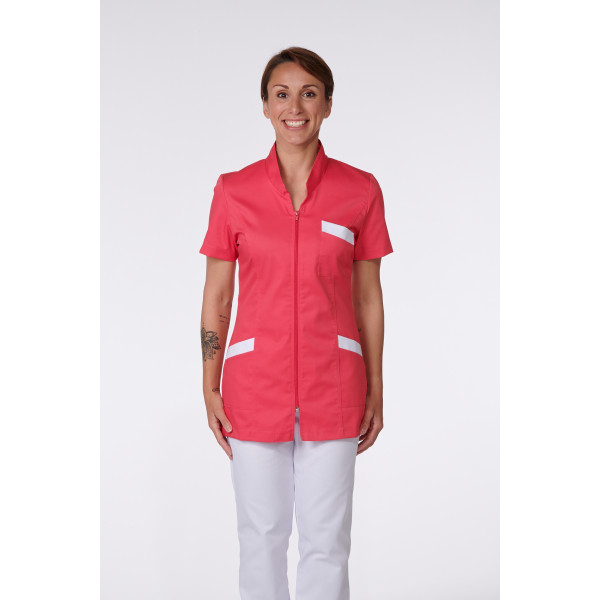 Blouse Médicale, Femme, Bicolore, Trendy, couleur Framboisine / Coconut, vue de face, Camille Lavandie (2611)