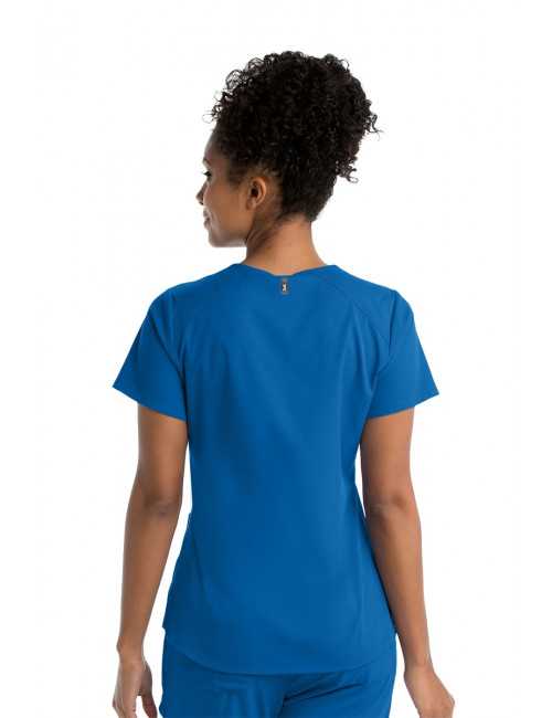 Blouse médicale femme, couleur bleu royal vue de dos, collection "Grey's Anatomy Stretch" (GRST011-)