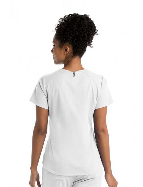 Blouse médicale femme, couleur blanche vue de dos, collection "Grey's Anatomy Stretch" (GRST011-)