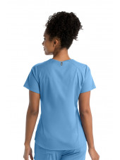Blouse médicale femme, couleur bleu ciel vue de dos, collection "Grey's Anatomy Stretch" (GRST011-)