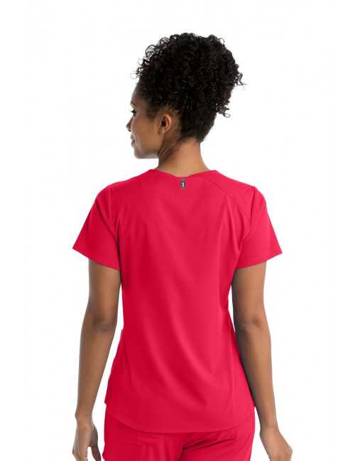 Blouse médicale femme, couleur rouge vue de dos, collection "Grey's Anatomy Stretch" (GRST011-)