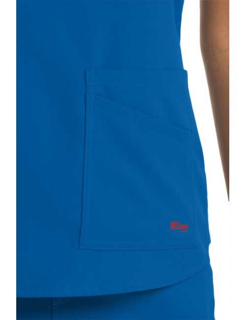 Blouse médicale femme, couleur bleu royal vue détail, collection "Grey's Anatomy Stretch" (GRST011-)