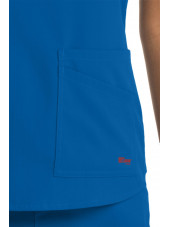 Blouse médicale femme, couleur bleu royal vue détail, collection "Grey's Anatomy Stretch" (GRST011-)
