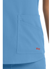 Blouse médicale femme, couleur bleu ciel vue détail, collection "Grey's Anatomy Stretch" (GRST011-)