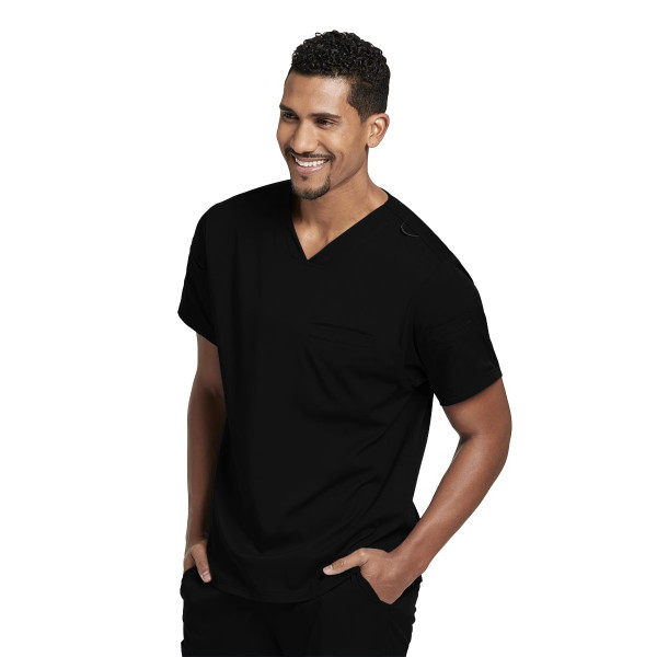 Blouse médicale femme, couleur noir vue de face, collection "Grey's Anatomy Stretch" (GRST009-)