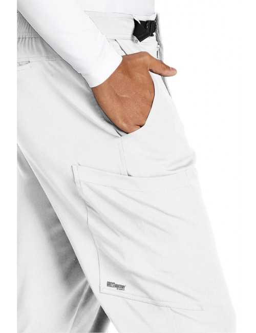 Pantalon médical homme, couleur blanc vue détail, collection "Grey's Anatomy Stretch" (GRSP507-)