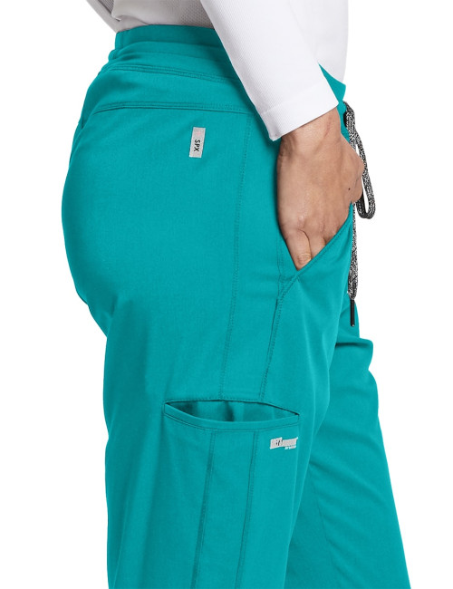 Pantalon médical femme, couleur teal blue vue détail, collection "Grey's Anatomy Stretch" (GVSP509-)