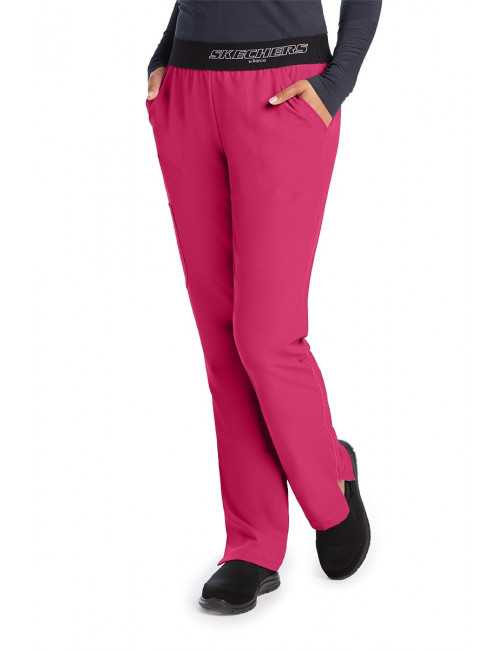 Pantalon médical femme, couleur framboise vue de face, collection "Skechers" (SK202-)
