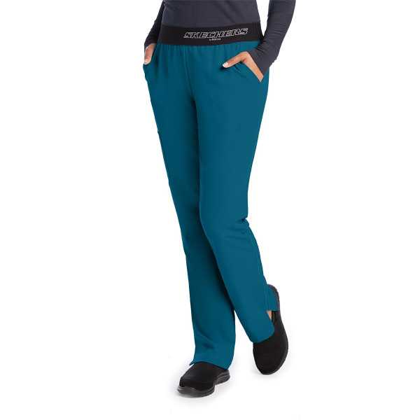 Pantalon médical femme, couleur vert caraïbe vue de face, collection "Skechers" (SK202-)