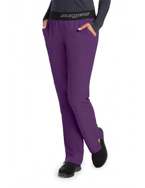 Pantalon médical femme, couleur aubergine vue de face, collection "Skechers" (SK202-)