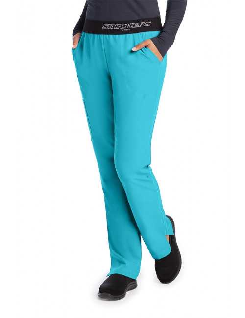 Pantalon médical femme, couleur turquoise vue de face, collection "Skechers" (SK202-)