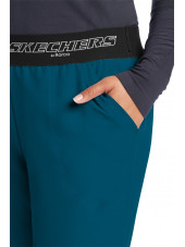 Pantalon médical femme, couleur vert caraïbe vue détail, collection "Skechers" (SK202-)