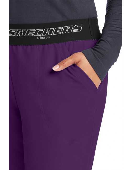 Pantalon médical femme, couleur aubergine vue détail, collection "Skechers" (SK202-)