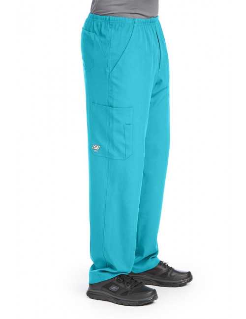 Pantalon médical homme, couleur turquoise vue de côté, collection "Skechers" (SK0215-)