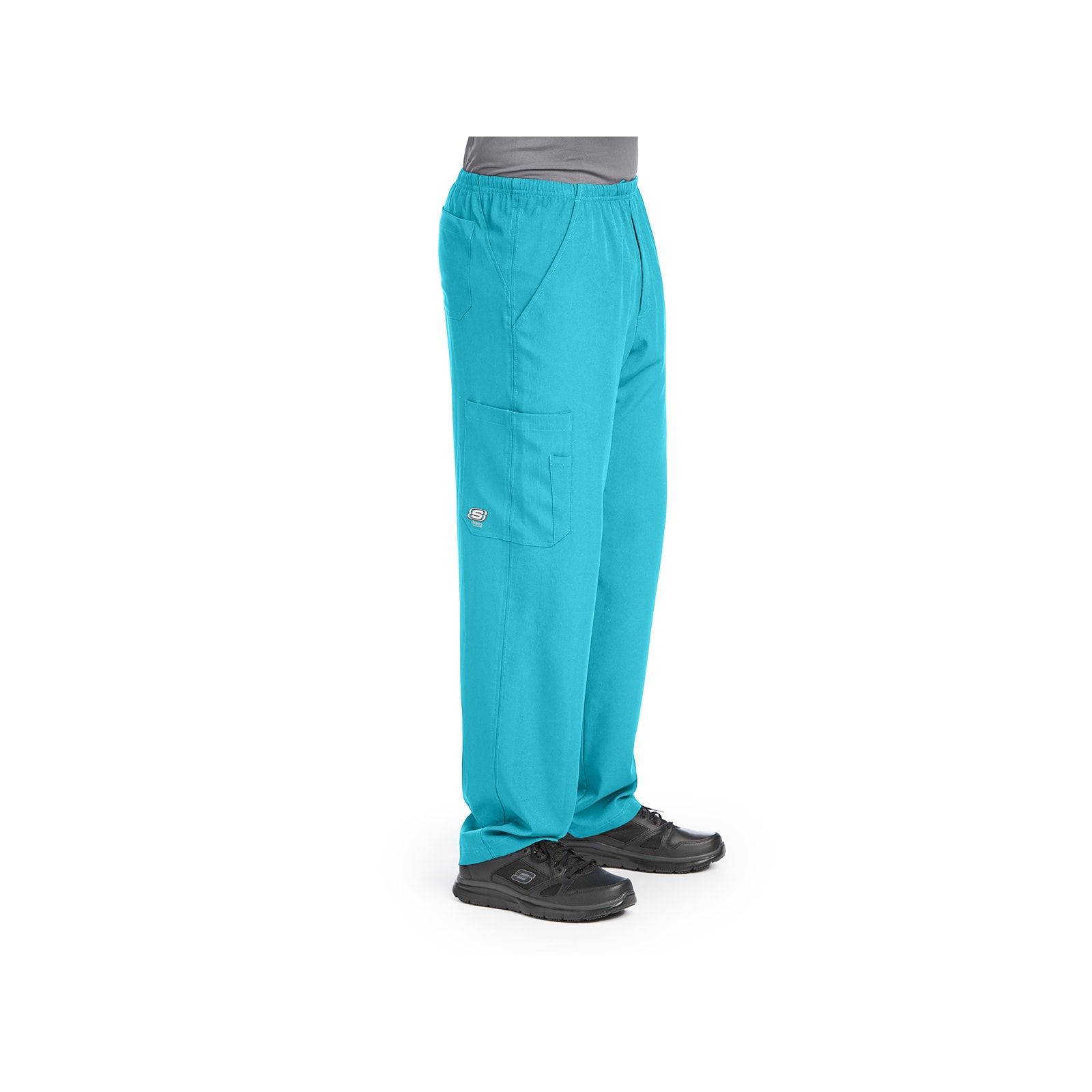 Pantalon médical homme, couleur turquoise vue de côté, collection "Skechers" (SK0215-)