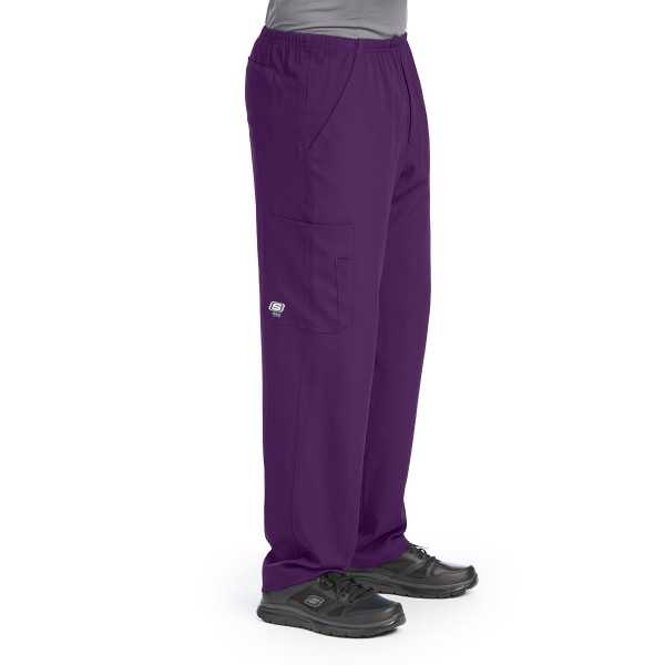 Pantalon médical homme, couleur aubergine vue de côté, collection "Skechers" (SK0215-)