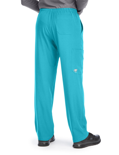 Pantalon médical homme, couleur bleu turquoise vue de dos, collection "Skechers" (SK0215-)