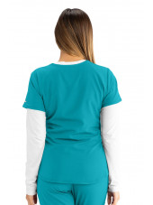 Blouse médicale femme, couleur teal blue vue de dos, collection "Skechers" (SK101-)