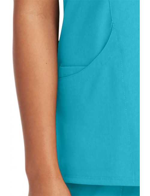 Blouse médicale femme, couleur turquoise vue détail, collection "Skechers" (SK102-)
