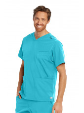 Blouse médicale homme, couleur turquoise vue de face, collection "Skechers" (SKT020-)
