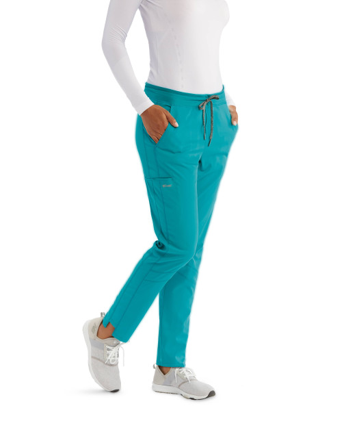 Pantalon médical femme, collection "Grey's Anatomy Stretch", couleur teal blue, vue de face (GVSP509-)