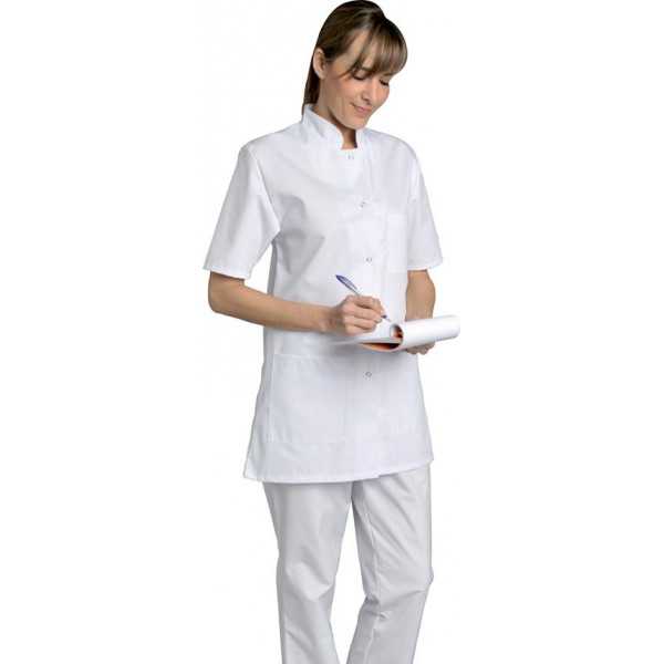 Blouse médicale Femme blanche manches courtes Poly/Coton Denise, SNV (DENCP02000) vue modèle