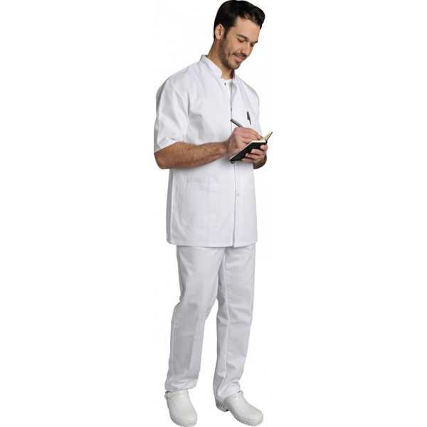 Blouse médicale Homme blanche manches courtes Coton Denis, SNV (DENCP00200) vue modèle