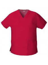 Blouse médicale Col V Femme, Dickies, 2 poches, Collection "EDS signature" (86706), couleur rouge, vue modèle dos