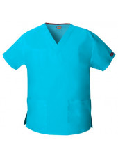 Blouse médicale Col V Femme, Dickies, 2 poches, Collection "EDS signature" (86706), couleur bleu turquoise, vue produit