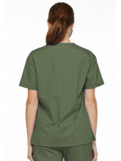 Blouse médicale Col V Femme, Dickies, 2 poches, Collection "EDS signature" (86706), couleur vert olive, vue modèle dos