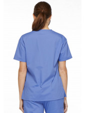 Blouse médicale Col V Femme, Dickies, 2 poches, Collection "EDS signature" (86706), couleur bleu ciel, vue modèle dos