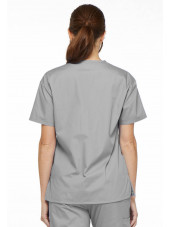 Blouse médicale Col V Femme, Dickies, 2 poches, Collection "EDS signature" (86706), couleur gris clair, vue modèle dos
