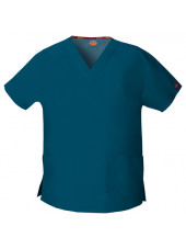 Blouse médicale Col V Homme, Dickies, 2 poches, Collection "EDS signature" (86706), couleur vert caraïbe, vue produit