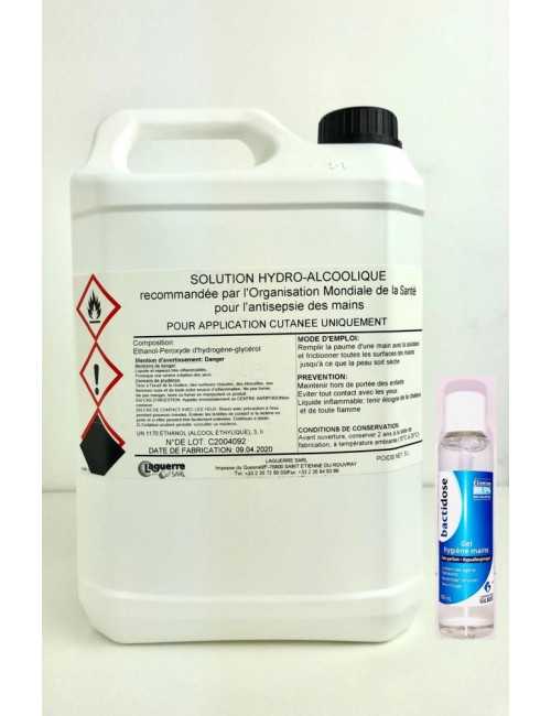 Pack Solution Hydroalcoolique 5 litres et Flacon Gel Hydroalcoolique