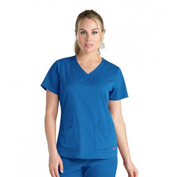 Blouse médicale femme, collection "Grey's Anatomy Stretch" (GRST011-) bleu royal vue face