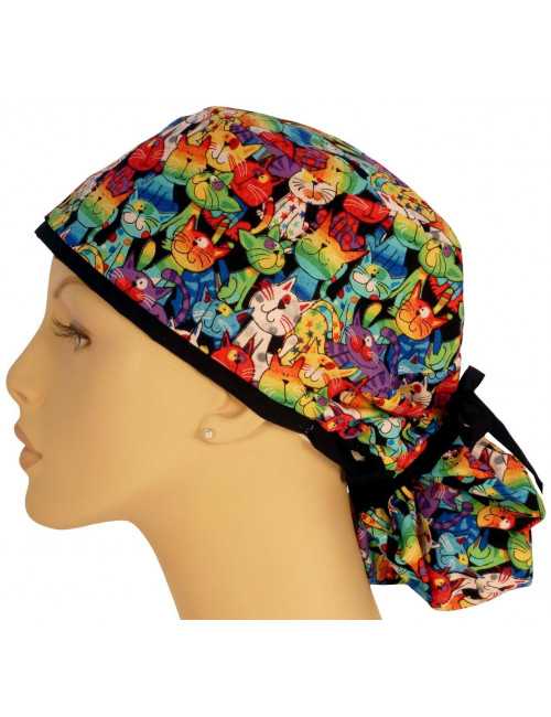 Calot médical Cheveux Longs "Arc en Ciel Chats" (815-8796-BL) face