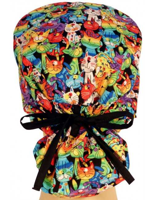 Calot médical Cheveux Longs "Arc en Ciel Chats" (815-8796-BL) face