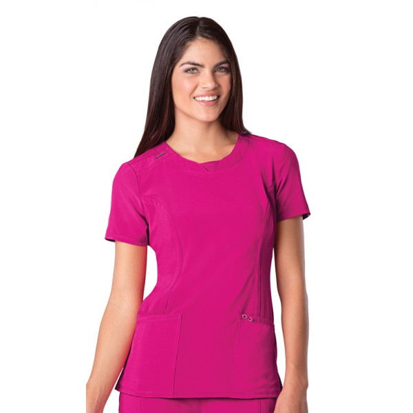 Blouse médicale antimicrobienne col rond, Cherokee, collection "Infinity" (2624A), vue de face, couleur fushia