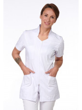 Blouse Médicale Blanche, Femme, Fermeture éclair, Camille Lavandie (2617WHW) modèle cheveux courts 3