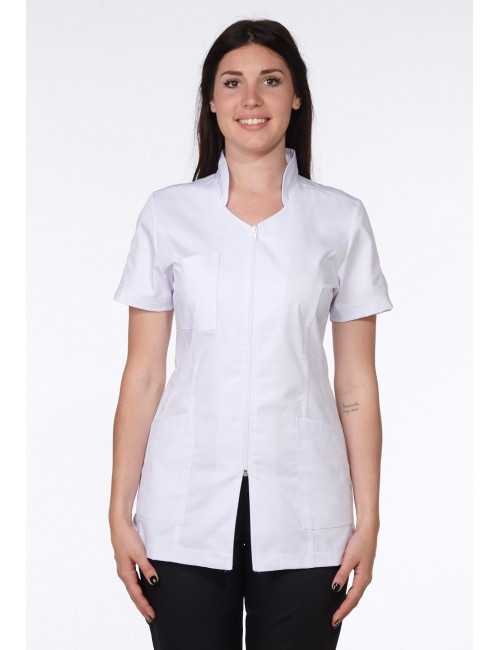 Blouse Médicale Blanche, Femme, Fermeture éclair, Camille Lavandie (2617WHW) modèle cheveux longs 7
