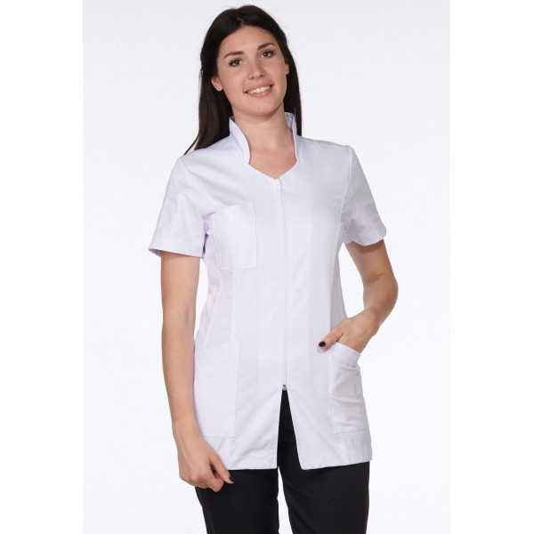 Blouse Médicale Blanche, Femme, Fermeture éclair, Camille Lavandie (2617WHW) modèle cheveux longs 6