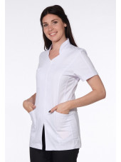 Blouse Médicale Blanche, Femme, Fermeture éclair, Camille Lavandie (2617WHW) modèle cheveux longs 3