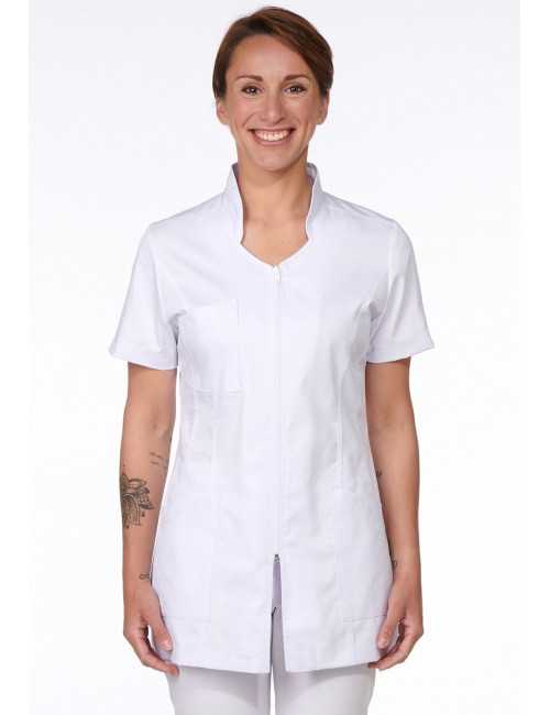 Blouse Médicale Blanche, Femme, Fermeture éclair, Camille Lavandie (2617WHW) modèle cheveux courts 4