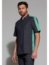 Blouse Médicale Denim Bicolore, Homme, Fermeture éclair, Camille Lavandie (2622DNA) vue coté