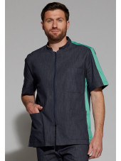 Blouse Médicale Denim Bicolore, Homme, Fermeture éclair, Camille Lavandie (2622DNA)